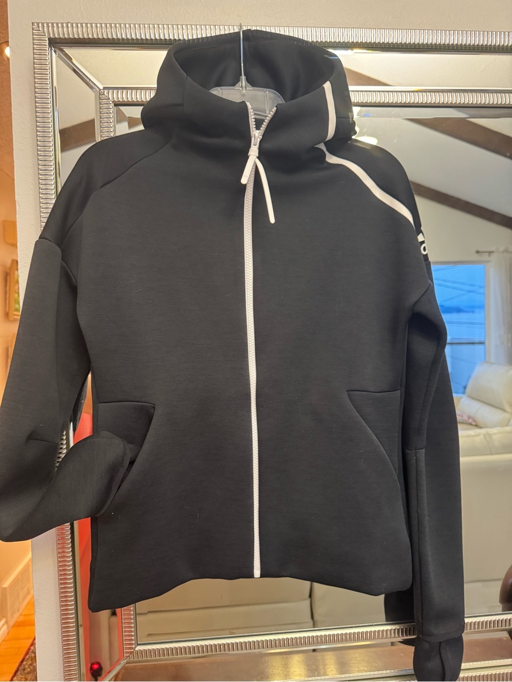 adidas Black and White Zip-Up Hoodie